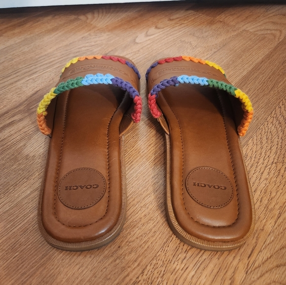 Coach Pride Leather Crochet-Trimmed Slides (9) - Picture 3 of 4